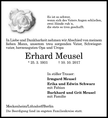 Anzeige von Erhard Meusel von General-Anzeiger Bonn