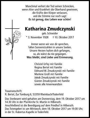 Anzeige von Katharina Zmudczynski von General-Anzeiger Bonn