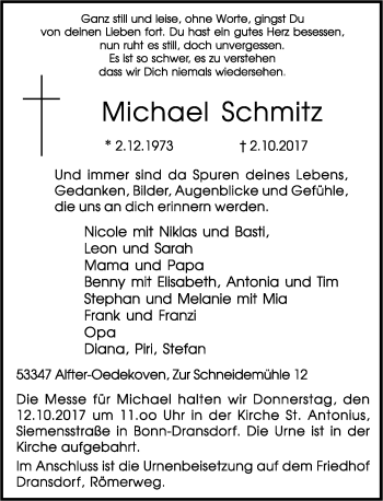 Anzeige von Michael Schmitz von General-Anzeiger Bonn