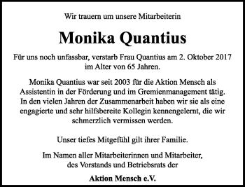 Anzeige von Monika Quantius von General-Anzeiger Bonn