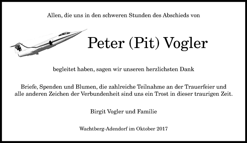  Traueranzeige für Peter  Vogler vom 11.10.2017 aus General-Anzeiger Bonn