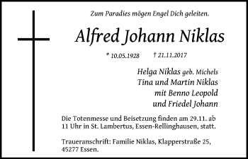 Anzeige von Alfred Johann Niklas von General-Anzeiger Bonn