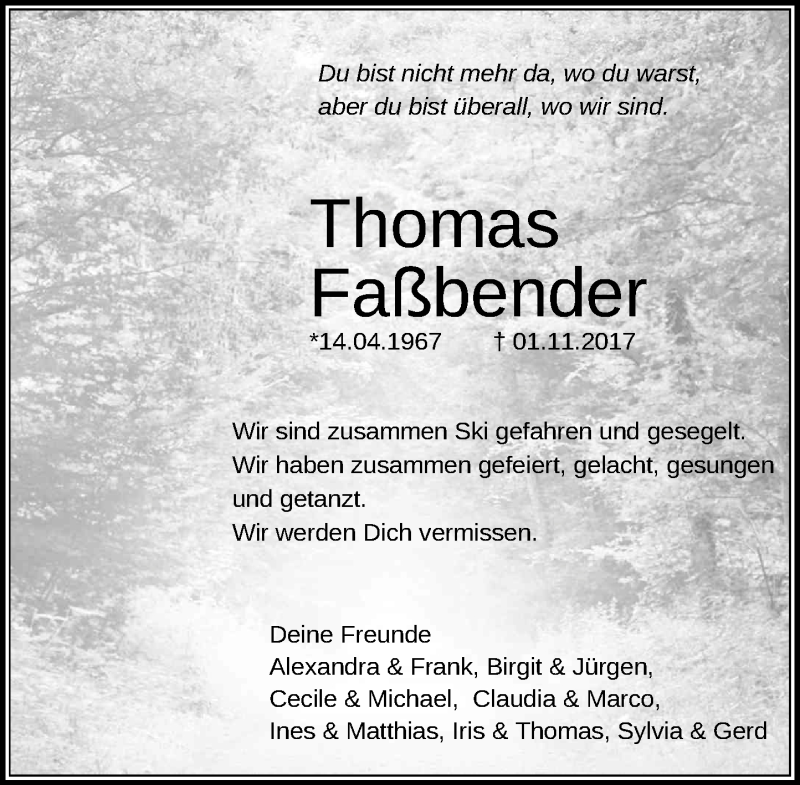  Traueranzeige für Thomas Faßbender vom 07.11.2017 aus General-Anzeiger Bonn
