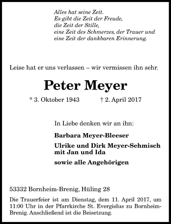 Anzeige von Peter Meyer von General-Anzeiger Bonn