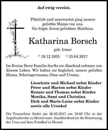 Anzeige von Katharina Borsch von General-Anzeiger Bonn