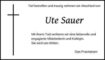Anzeige von Ute Sauer von General-Anzeiger Bonn