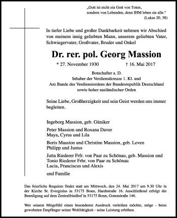 Anzeige von Georg Massion von General-Anzeiger Bonn