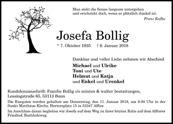 Anzeige von Josefa Bollig von General-Anzeiger Bonn
