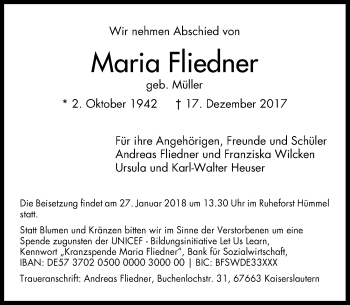 Anzeige von Maria Fliedner von General-Anzeiger Bonn