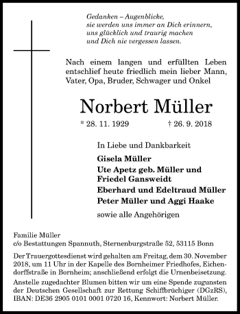 Anzeige von Norbert Müller von General-Anzeiger Bonn