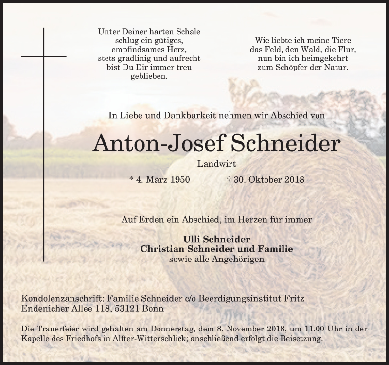  Traueranzeige für Anton-Josef Schneider vom 06.11.2018 aus General-Anzeiger Bonn