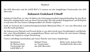 Anzeige von Godehard Uthoff von General-Anzeiger Bonn