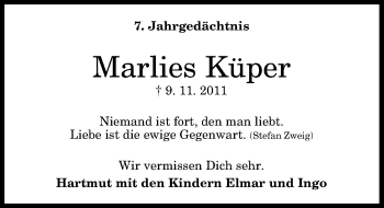 Anzeige von Marlies Küper von General-Anzeiger Bonn