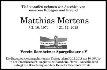 Anzeige von Matthias Mertens von General-Anzeiger Bonn