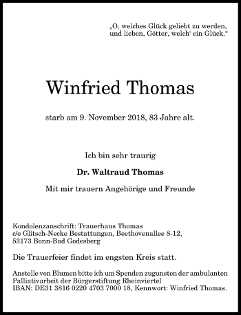 Anzeige von Winfried Thomas von General-Anzeiger Bonn
