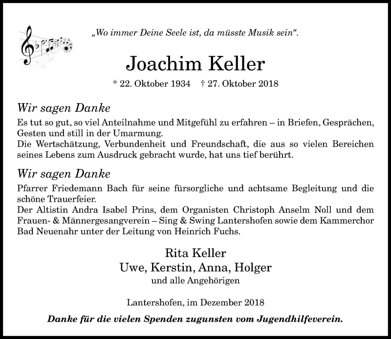  Traueranzeige für Joachim Keller vom 08.12.2018 aus General-Anzeiger Bonn