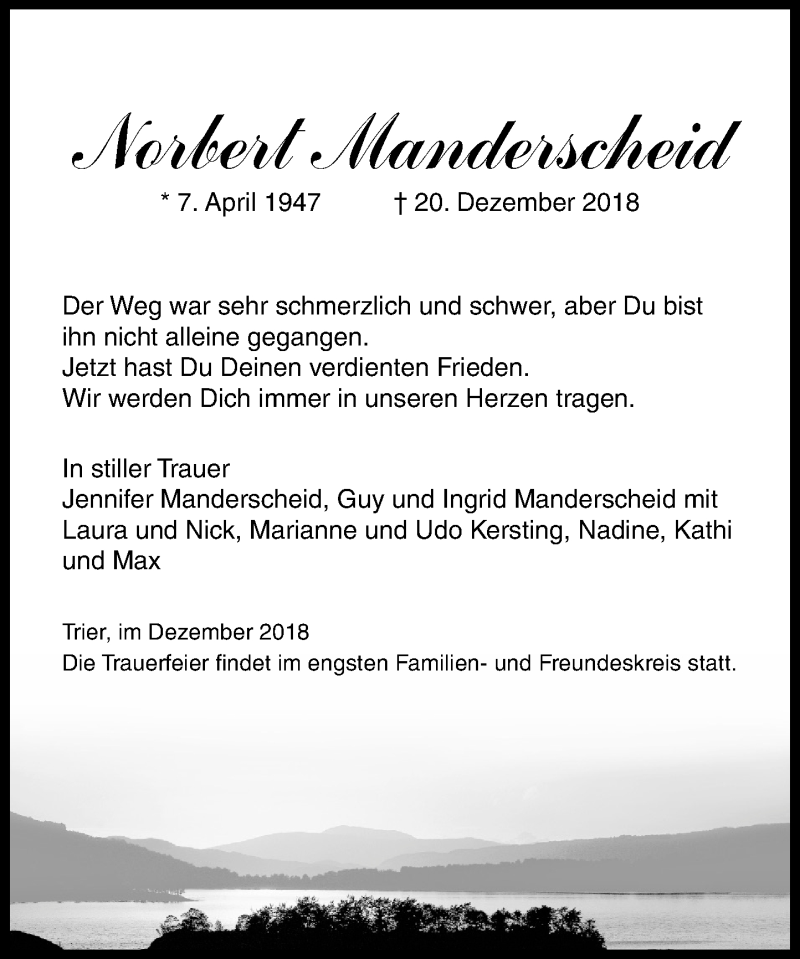  Traueranzeige für Norbert Manderscheid vom 29.12.2018 aus General-Anzeiger Bonn