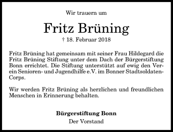 Anzeige von Fritz Brüning von General-Anzeiger Bonn