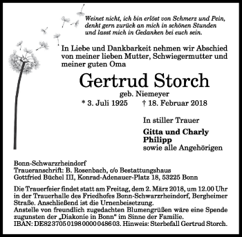 Anzeige von Gertrud Storch von General-Anzeiger Bonn