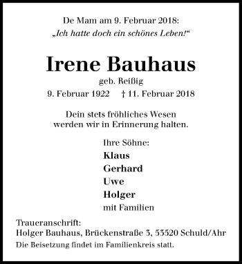 Anzeige von Irene Bauhaus von General-Anzeiger Bonn