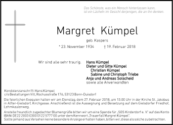 Anzeige von Margret Kümpel von General-Anzeiger Bonn