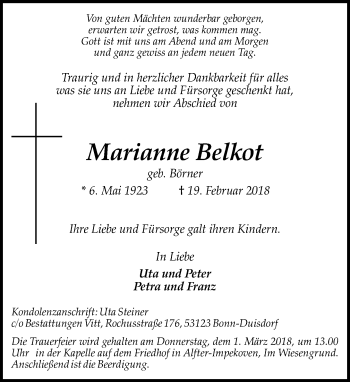 Anzeige von Marianne Belkot von General-Anzeiger Bonn