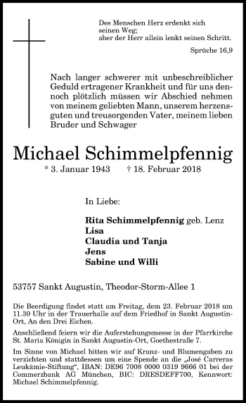 Anzeige von Michael Schimmelpfenning von General-Anzeiger Bonn