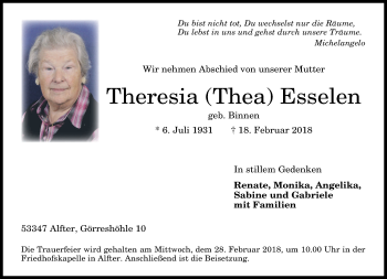 Anzeige von Theresia Esselen von General-Anzeiger Bonn