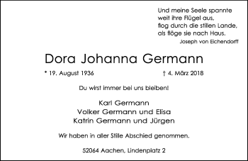 Anzeige von Dora Johanna Germann von General-Anzeiger Bonn