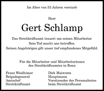 Anzeige von Gert Schlamp von General-Anzeiger Bonn