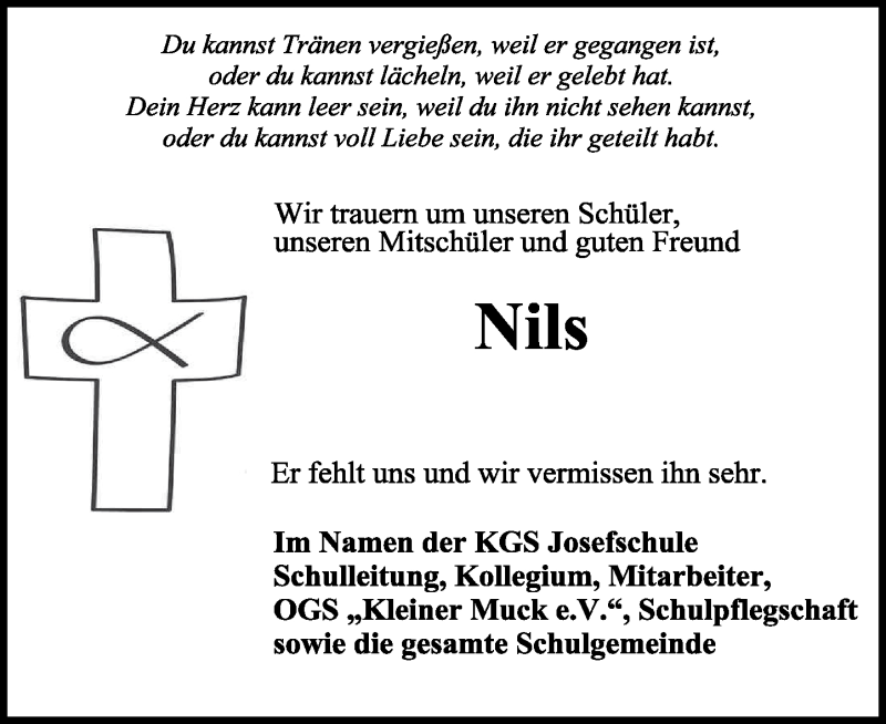  Traueranzeige für Nils Junker vom 22.03.2018 aus General-Anzeiger Bonn