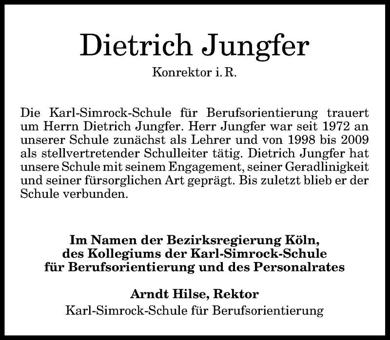  Traueranzeige für Dietrich Jungfer vom 28.04.2018 aus General-Anzeiger Bonn