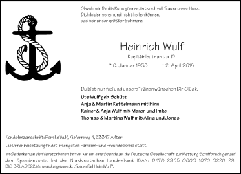 Anzeige von Heinrich Wulf von General-Anzeiger Bonn