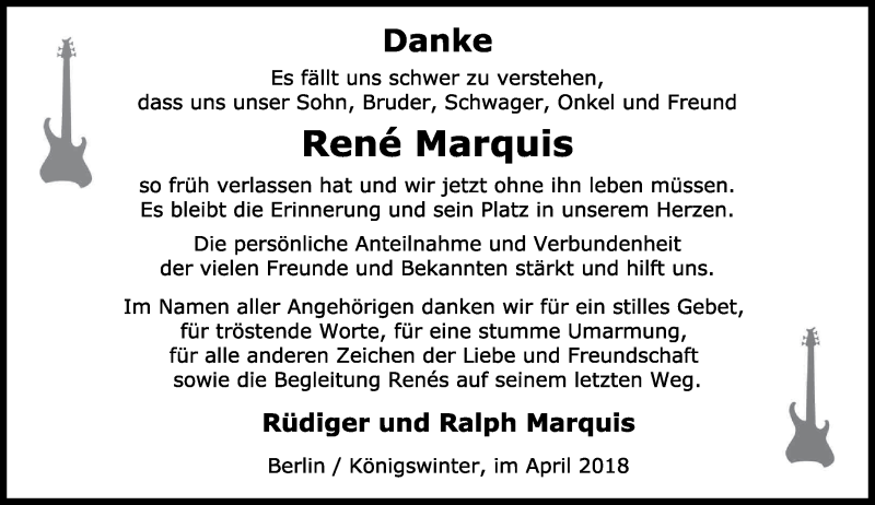  Traueranzeige für René Marquis vom 21.04.2018 aus General-Anzeiger Bonn