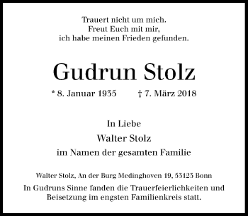 Anzeige von Gudrun Stolz von General-Anzeiger Bonn