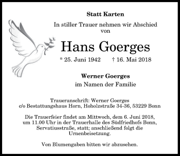 Anzeige von Hans Goerges von General-Anzeiger Bonn