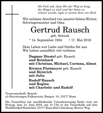 Anzeige von Gertrud Rausch von General-Anzeiger Bonn