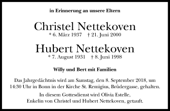 Anzeige von Christel Nettekoven von General-Anzeiger Bonn