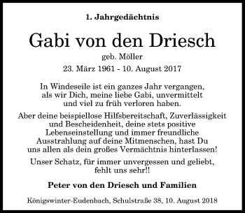 Anzeige von Gabi von den Driesch von General-Anzeiger Bonn