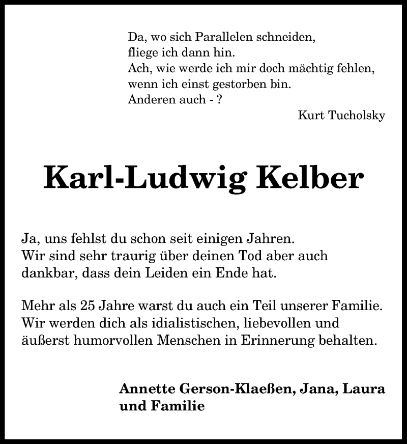  Traueranzeige für Karl-Ludwig Kelber vom 29.09.2018 aus General-Anzeiger Bonn