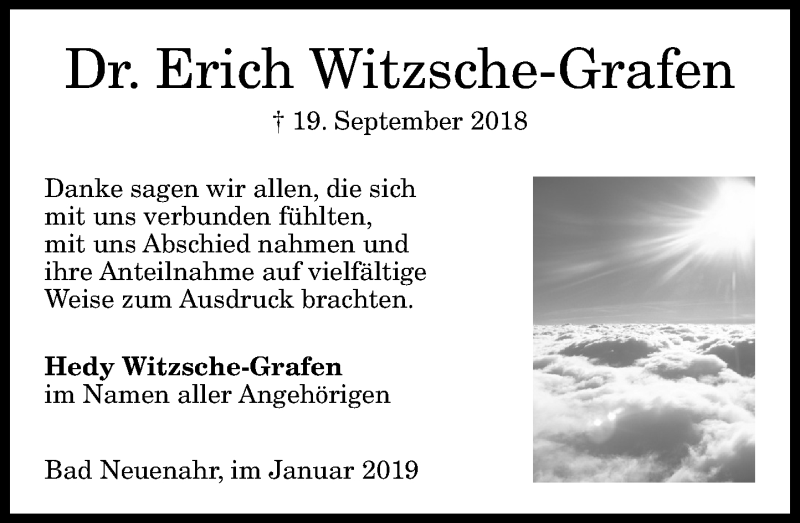  Traueranzeige für Erich Witzsche-Grafen vom 19.01.2019 aus General-Anzeiger Bonn