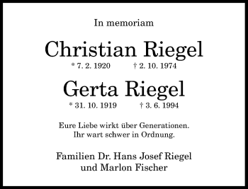 Anzeige von Christian Riegel von General-Anzeiger Bonn