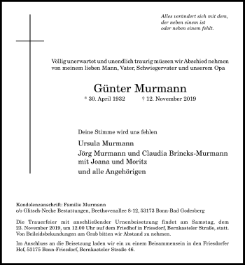 Anzeige von Günter Murmann von General-Anzeiger Bonn