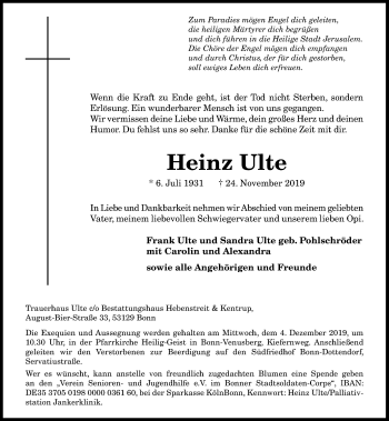 Anzeige von Heinz Ulte von General-Anzeiger Bonn