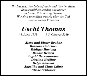 Anzeige von Uschi Thomas von General-Anzeiger Bonn