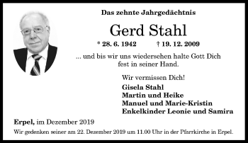 Anzeige von Gerd Stahl von General-Anzeiger Bonn