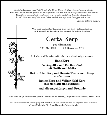 Anzeige von Gerta Kerp von General-Anzeiger Bonn