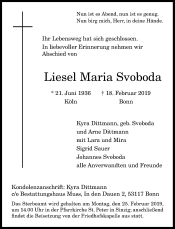 Anzeige von Liesel Maria Svoboda von General-Anzeiger Bonn