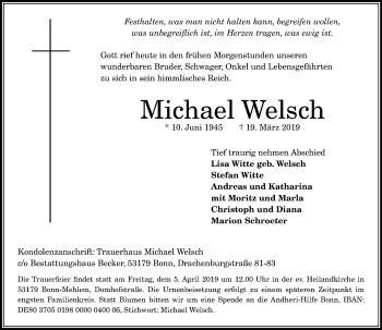 Anzeige von Michael Welsch von General-Anzeiger Bonn