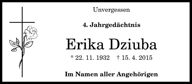  Traueranzeige für Erika Dziuba vom 13.04.2019 aus General-Anzeiger Bonn